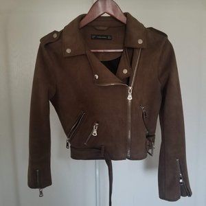 Zara Brown Suede Moto Jacket